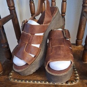 Romano Brown Leather Rugged Platform Sandals